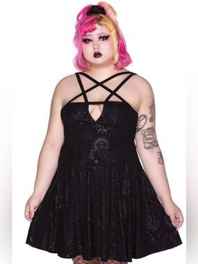 NWT Killstar Black Covenant Skater Dress Goth Mystical Sz Large